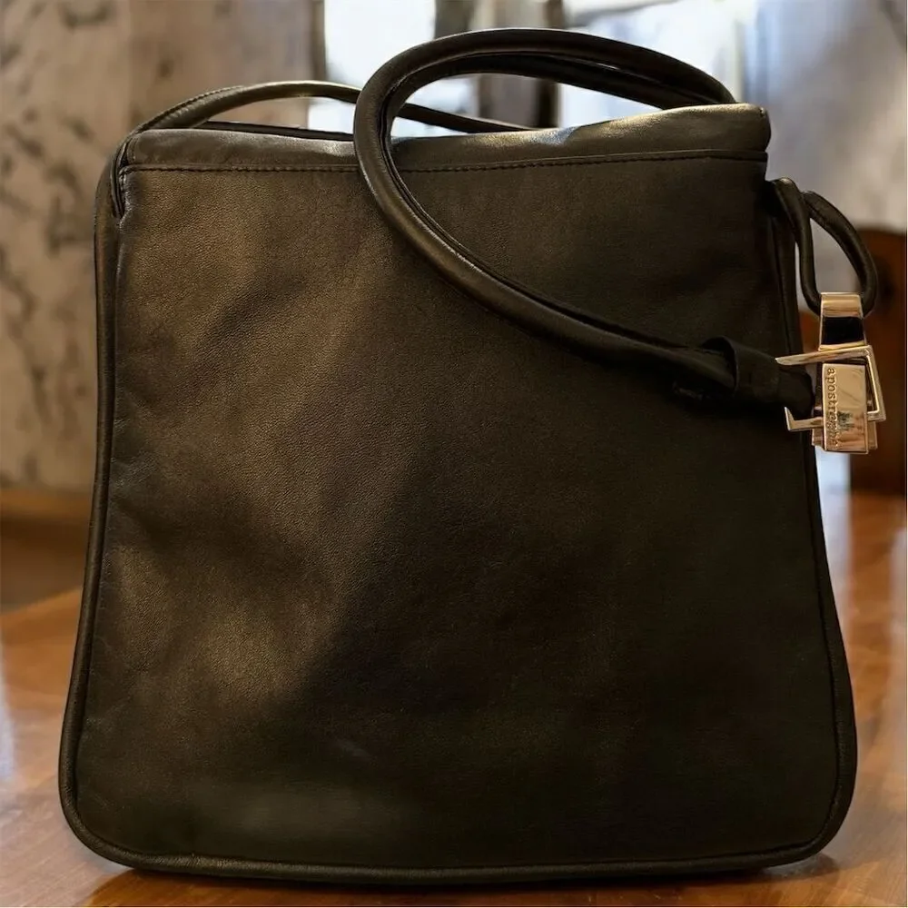 Apostrophe Women's Black Leather Crossbody Shoulder Bag Medium Size